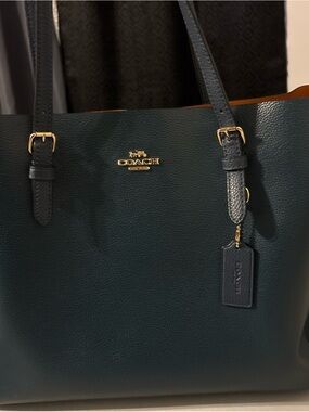 Coach Dark Green Pebbled Leather Tote with Gold Hardware